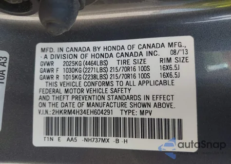 2014 Honda Cr-V Lx from USA, damaged, VIN 2HKRM4H34EH604291